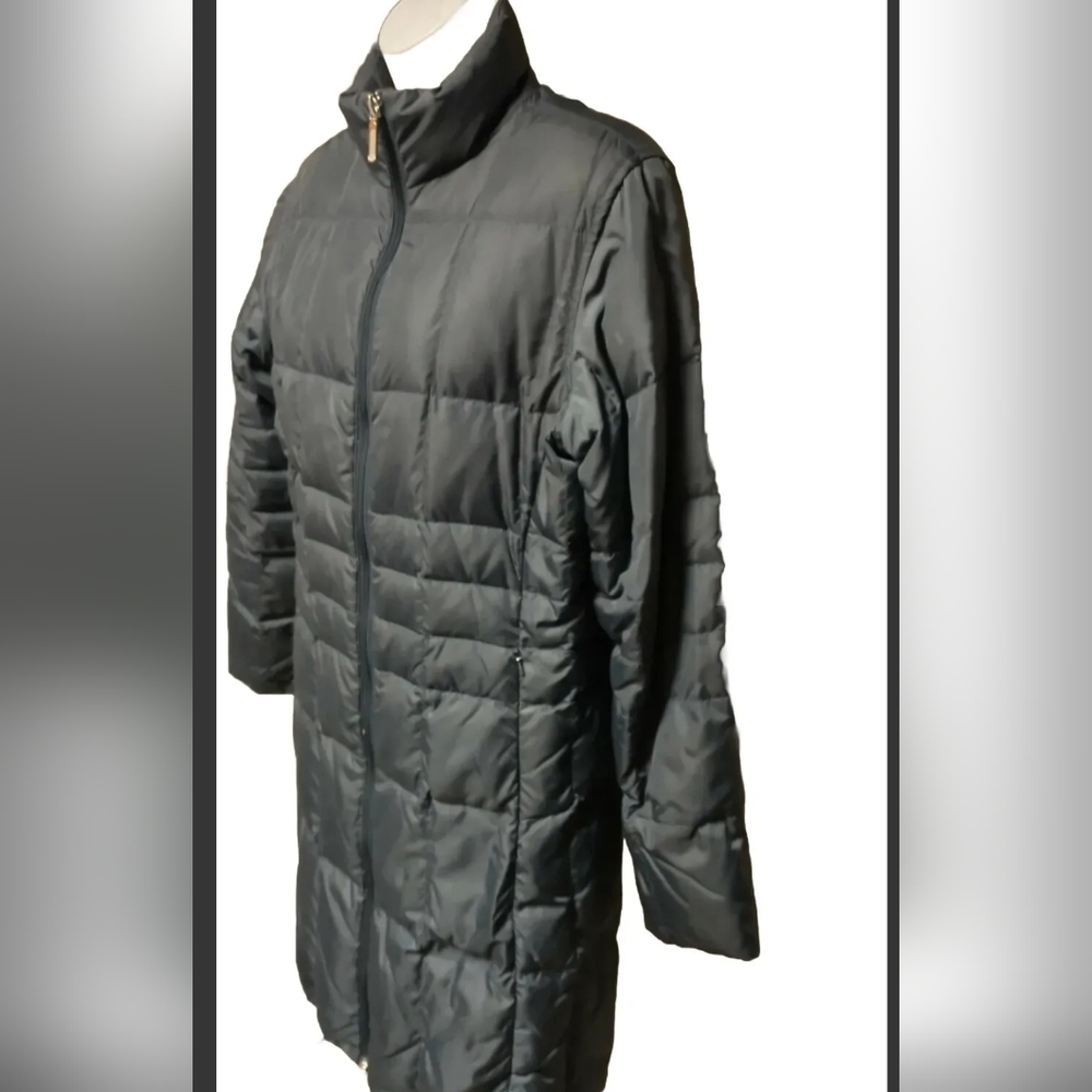 Lands' End Quilted Down Coat Size S Navy Blue Reversible